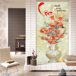 Tranh tài lộc cành mai nở rộ trên nền giả ngọc