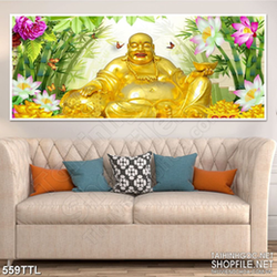 Tranh Phật Di Lặc trong rừng tre xanh in 3d