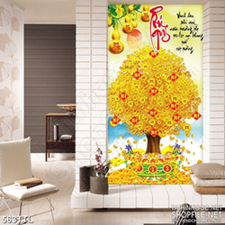 Tranh cây kim tiền phú quý bên trái bầu  nghệ thuật