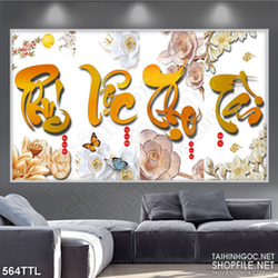 Tranh decor phúc lộc thọ trên nền hoa giả ngọc