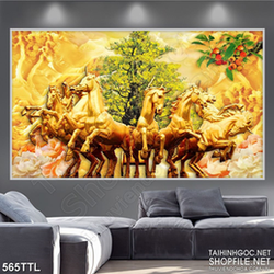 Tranh trang trí mã thần đúc vàng trên núi giả ngọc