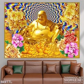 Tranh Phật Di Lặc đang tỏa ánh hòa quang in 3d