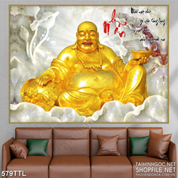 Tranh Phật Di Lặc bên đầm sen giả ngọc in 3d