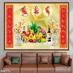 Tranh mâm ngũ quả phúc lộc thọ đón năm mới decor