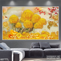 Tranh tài lộc cây kim tiền phong thủy may mắn