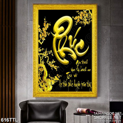 Tranh in uv chữ phúc bên cành mai vàng đón tết