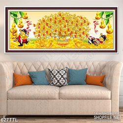 Tranh tài lộc chậu hoa kim tiền phúc lộc thọ