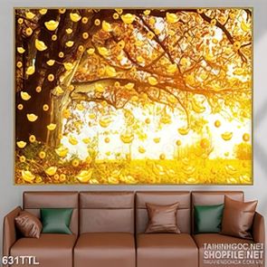 Tranh psd cây kim tiền bên cơn mưa vàng thỏi