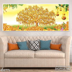 Tranh wall 3d cây kim tiền phong thủy treo câu đối