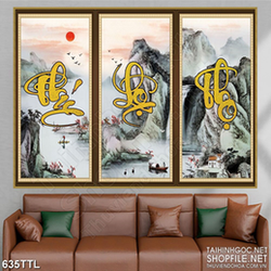 Tranh thủy mặc trang trí in chữ phúc lộc thọ