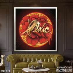 Tranh chữ phúc trên nền hoa mẫu đơn đỏ in 3d