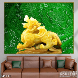 Tranh psd kì lân lên trời giả ngọc treo tường