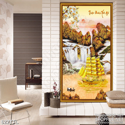 Tranh thủy mặc núi vàng biển bạc wall 3d