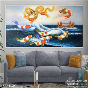 Tranh sơn dầu cá chép hóa rồng in uv treo tường Tranh sơn dầu cá chép hóa rồng in uv treo tường