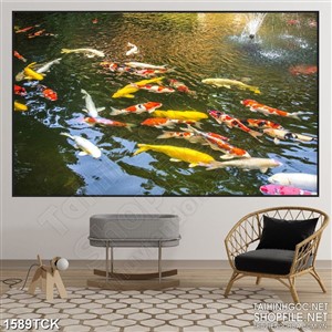 Tranh psd đàn cá koi bơi trên mặt hồ nước trong sơn dầu Tranh psd đàn cá koi bơi trên mặt hồ nước trong sơn dầu