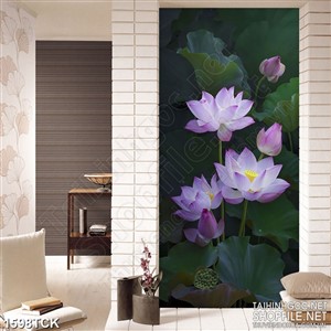 Tranh psd sơn dầu đầm hoa sen tím trong màn đêm tối Tranh psd sơn dầu đầm hoa sen tím trong màn đêm tối