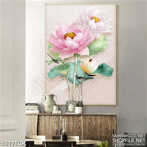 Tranh chú chuồn chuồn bên bông sen hồng sơn dầu psd Tranh chú chuồn chuồn bên bông sen hồng sơn dầu psd