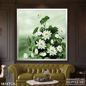 Tranh in canvas những bông sen trắng sơn dầu trên mặt hồ Tranh in canvas những bông sen trắng sơn dầu trên mặt hồ