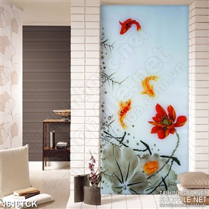 Tranh psd sơn dầu cá chép bên bông sen đỏ rực Tranh psd sơn dầu cá chép bên bông sen đỏ rực