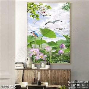 Tranh đàn hải âu bay trên mặt hồ sen in uv treo tường Tranh đàn hải âu bay trên mặt hồ sen in uv treo tường