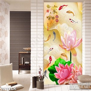 Tranh in canvas cá chép bên những bông sen giả ngọc Tranh in canvas cá chép bên những bông sen giả ngọc