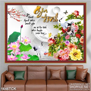 Tranh decor mẫu đơn bên hoa sen trong hồ giả ngọc Tranh decor mẫu đơn bên hoa sen trong hồ giả ngọc