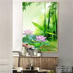 Tranh nghệ thuật sơn dầu hoa sen bên rừng trúc đầy sương Tranh nghệ thuật sơn dầu hoa sen bên rừng trúc đầy sương