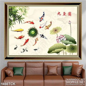 Tranh đàn cá koi dưới bóng tre xanh in uv treo tường Tranh đàn cá koi dưới bóng tre xanh in uv treo tường