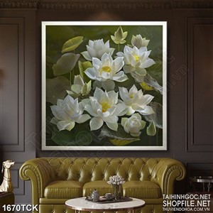 Tranh psd những bông sen trắng sơn dầu trong đêm Tranh psd những bông sen trắng sơn dầu trong đêm