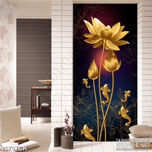 Tranh nghệ thuật cá chép vàng bên bông sen dáp vàng Tranh nghệ thuật cá chép vàng bên bông sen dáp vàng