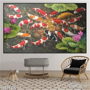 Tranh in treo tường những hạt mưa trên hồ cá koi sơn dầu Tranh in treo tường những hạt mưa trên hồ cá koi sơn dầu