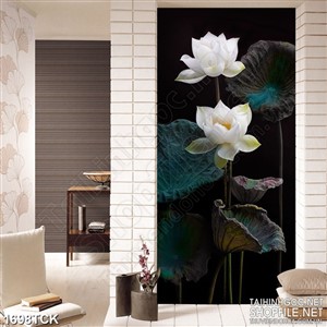 Tranh sơn dầu hoa sen trắng trong đêm in treo tường Tranh sơn dầu hoa sen trắng trong đêm in treo tường