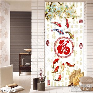 Tranh sơn dầu cá chép vàng bên chữ phúc in canvas Tranh sơn dầu cá chép vàng bên chữ phúc in canvas