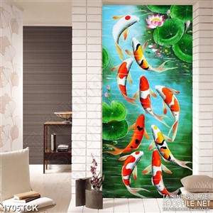Tranh sơn dầu cá koi trong hồ sen xanh biếc in 3d Tranh sơn dầu cá koi trong hồ sen xanh biếc in 3d