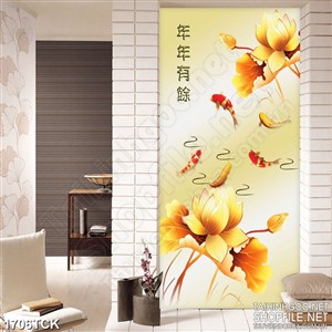 Tranh psd sơn dầu cá chép trong hồ sen dáp vàng Tranh psd sơn dầu cá chép trong hồ sen dáp vàng