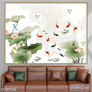 Tranh cá chép vàng trong đầm sen in uv treo tường Tranh cá chép vàng trong đầm sen in uv treo tường