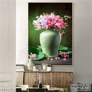 Tranh bình hoa nhí bên tường cổ trong đêm psd