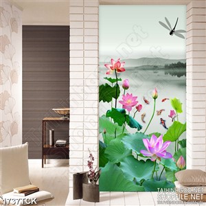 Tranh trang trí chú chuồn chuồn bay trên hồ hoa sen