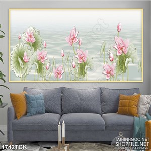 Tranh những bông sen hồng trên mặt nước trong psd