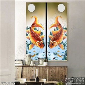 Tranh sơn dầu cá chép vàng dưới ánh trăng tròn in 3d Tranh sơn dầu cá chép vàng dưới ánh trăng tròn in 3d