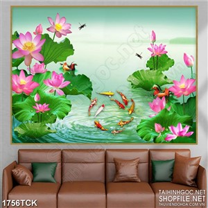 Tranh cá chép vàng nhảy trên mặt hồ in uv treo tường