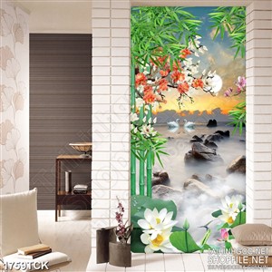 Tranh in 3d đôi thiên nga trên hồ sen sơn dầu hoàng hôn Tranh in 3d đôi thiên nga trên hồ sen sơn dầu hoàng hôn