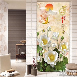 Tranh sơn dầu hoa sen trắng trong hồ giả ngọc treo tường