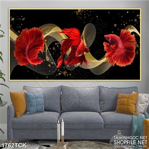 Tranh in dán tường những chú cá sim betta đỏ trong đêm