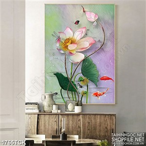 Tranh cá chép vàng dưới bóng hoa sen in uv treo tường