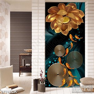 Tranh psd bông sen vàng bên đàn cá chép vàng sơn dầu Tranh psd bông sen vàng bên đàn cá chép vàng sơn dầu