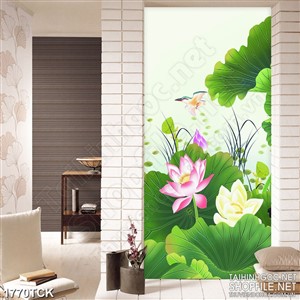 Tranh in treo tường chú chim nhỏ bay trên mặt hồ sen