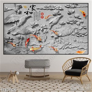 Tranh cá chép vàng trên nền sen trắng in uv treo tường