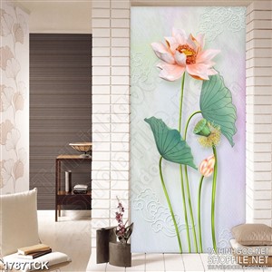 Tranh sơn dầu hoa sen hồng trên nền giả ngọc psd