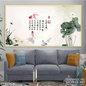 Tranh sơn dầu cá chép trong hồ hoa sen trắng nghệ thuật